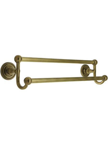 18 inch Brass Double Towel Bar with Regular Rosettes in French Antique.